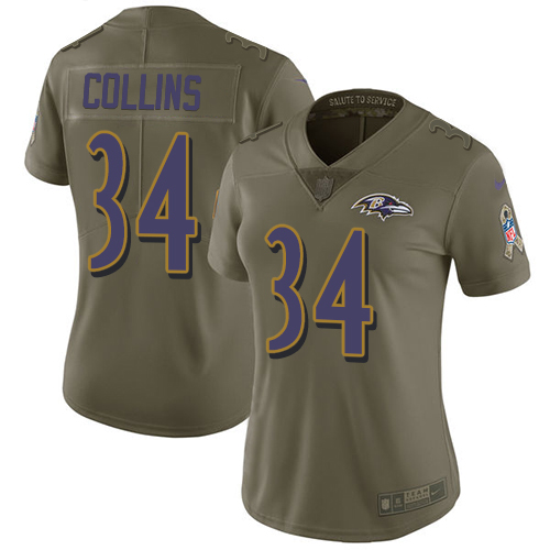 Nike Ravens #34 Alex Collins Olive Women's Stitched NFL Limited Salute to Service Jersey